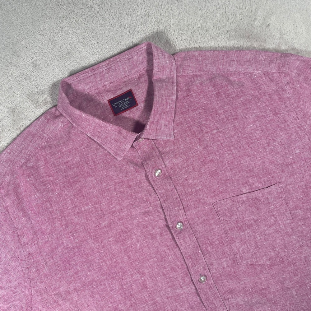 UNTUCKit Button Down Lucien Men XXXL Pink 100% Linen Short Sleeve Shirt